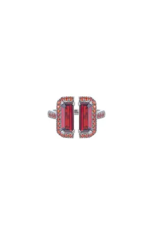 Red Stone White Gold Deconstruction Bisected Ring
