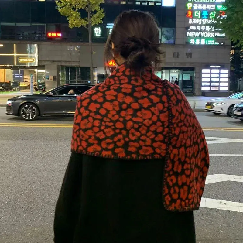 Sohiwoo Winter Leopard Knitted Scarves For Women&Men Scarf Shawls Autumn Winter Warm Wraps Scarf Female Neck Scarf Shawls Unisex Scarves