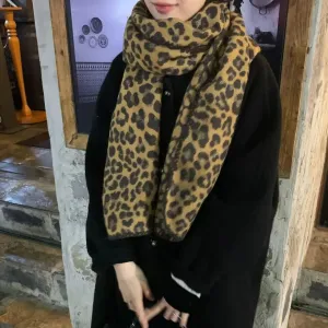 Sohiwoo Winter Leopard Knitted Scarves For Women&Men Scarf Shawls Autumn Winter Warm Wraps Scarf Female Neck Scarf Shawls Unisex Scarves