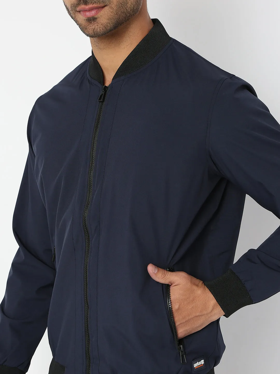 Spykar Men Denim Blue Nylon Regular Fit Jacket