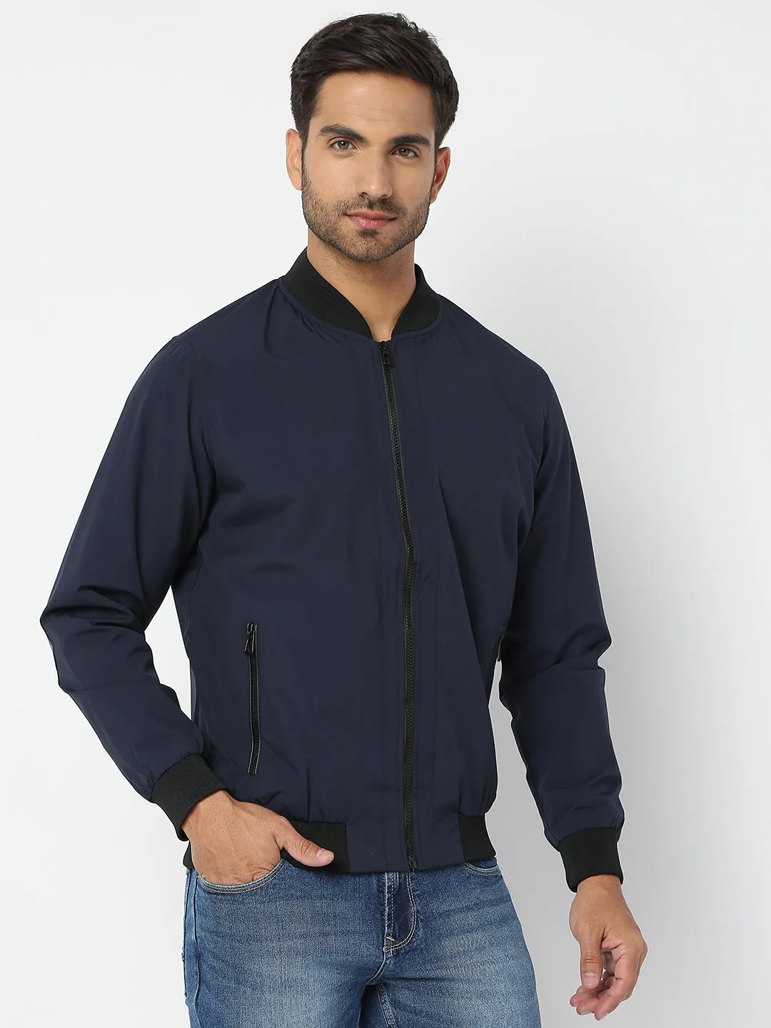 Spykar Men Denim Blue Nylon Regular Fit Jacket