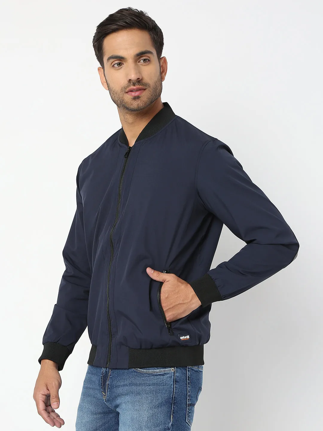 Spykar Men Denim Blue Nylon Regular Fit Jacket