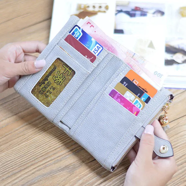 Women Durable Pu Leather Wallet Zipper Coin Card Holder Purse