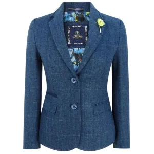 Women Navy Blue Blazer Tweed Check 1920's Peaky Blinders Tailored Fit Vintage