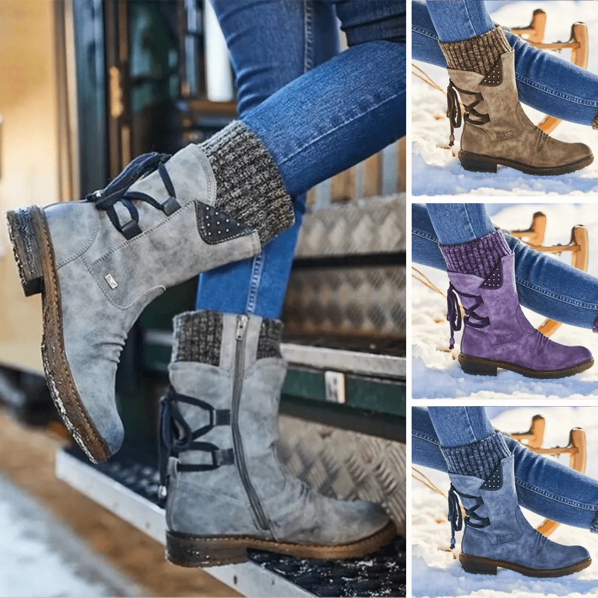 Women's Casual Calf-High Boots with Side Zipper