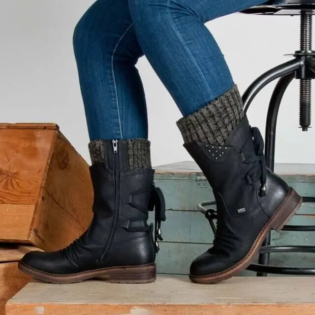 Women's Casual Calf-High Boots with Side Zipper
