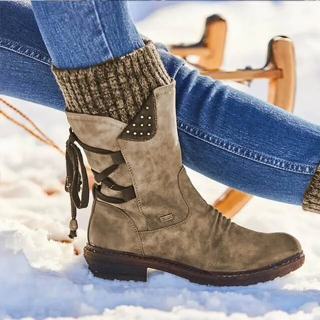 Women's Casual Calf-High Boots with Side Zipper