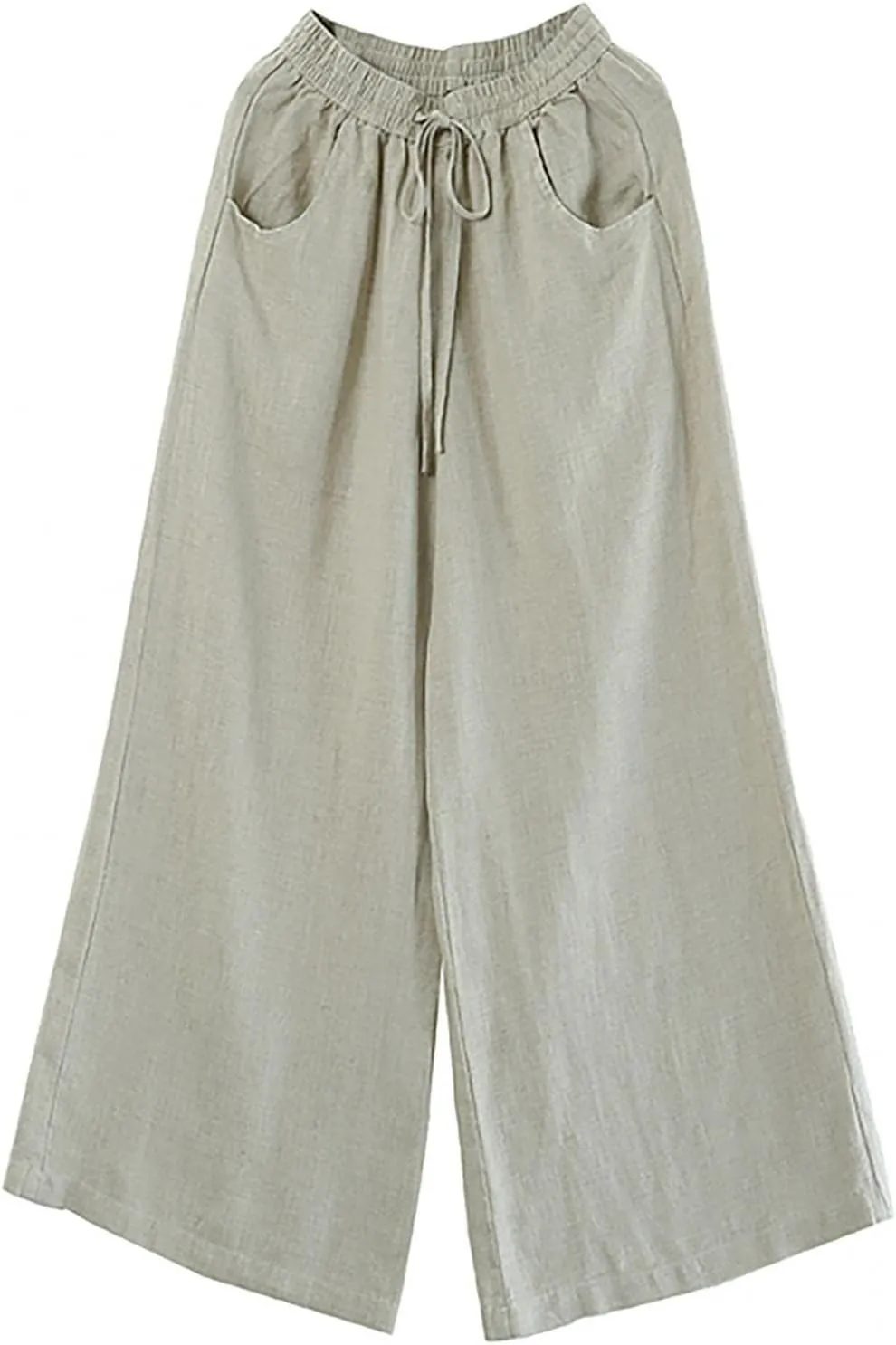 Womens Plus Size High Waist Wide Leg Baggy Cotton Linen Yoga Pants Casual Loose Lounge Palazzo Trousers with Pocket