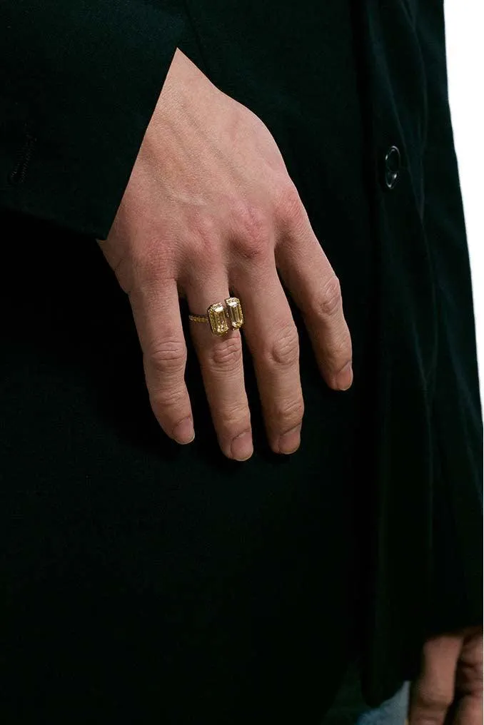 Yellow Stone White Gold Deconstruction Bisected Ring